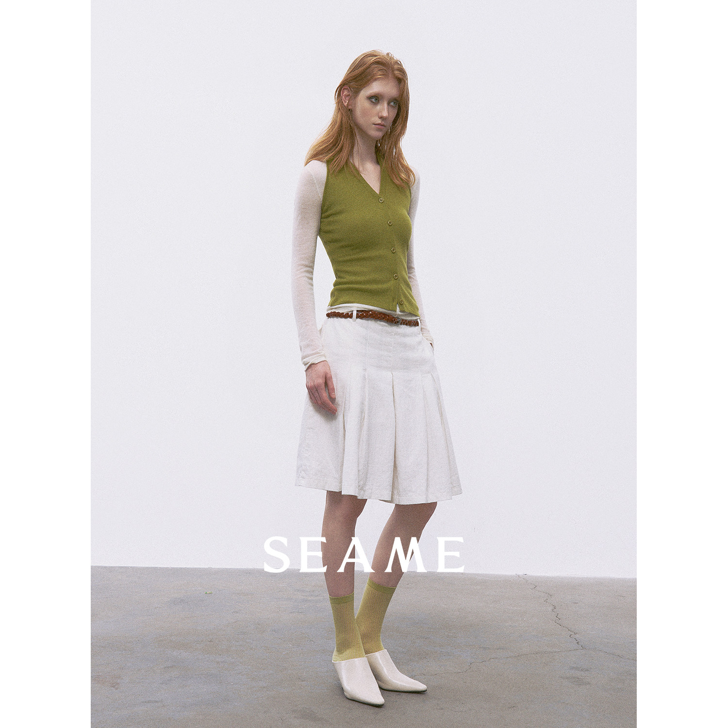 Seame [The Taste of Sunshine] Американский повседневный кардиган-жилет из мерсеризованной шерсти, вязаный топ на талии