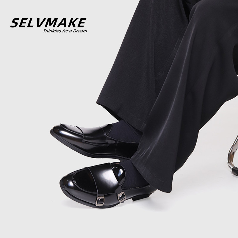 Мужские лоферы SELVMAKE с острым носком; кожаная обувь monk с пряжкой; деловая официальная мужская обувь для жениха; туфли-дерби на тонкой подошве