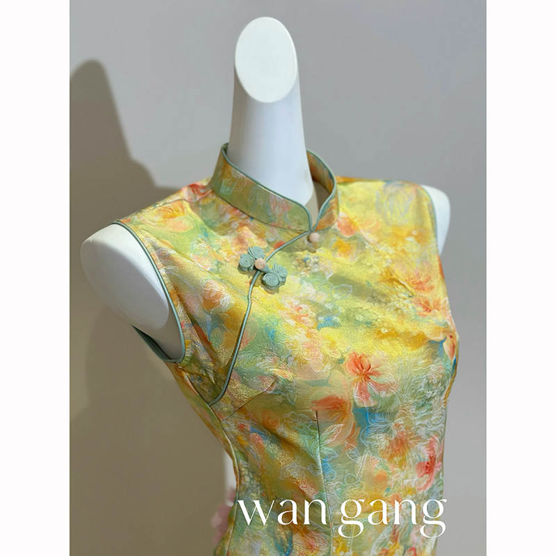 Желтое красивое новое китайское платье для помолвки cheongsam высокого класса, 2026 новое цветочное платье в национальном стиле, такое красивое