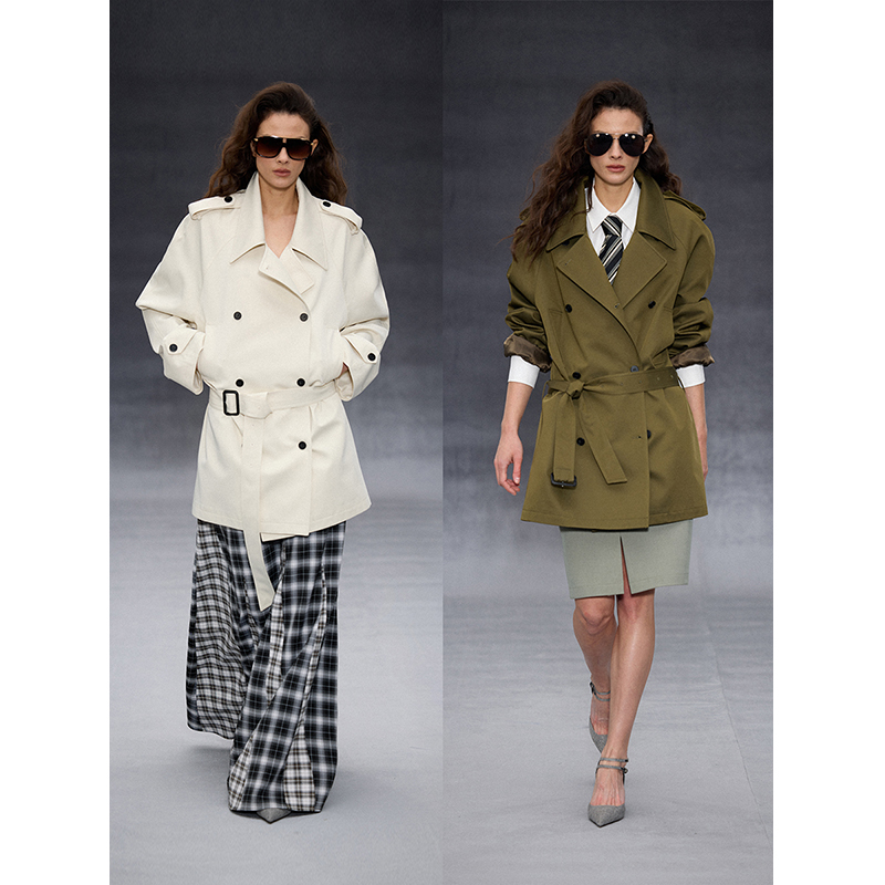 randpickee | серия random-Ранняя весенняя двубортная ветровка с эполетами на лацканах