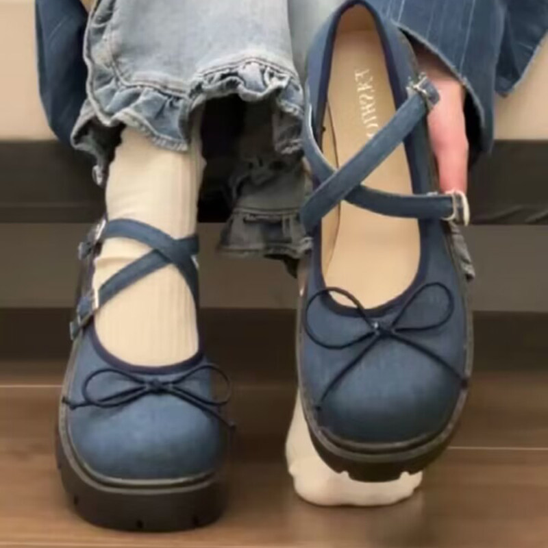 Тонкие туфли Mary Jane в японском джинсовом стиле Fashion tribe; детская летняя новинка 2026 года; маленькие кожаные туфли в стиле ретро на толстой подошве