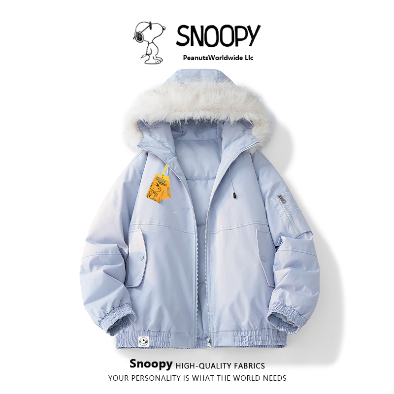 Snoopy/ Американская Хай-стрит Снупи, хлопковая куртка с капюшоном и большим меховым воротником, мужская зимняя толстая теплая хлопчатобумажная куртка