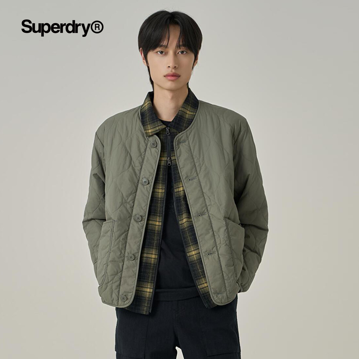 Осенне-зимняя хлопковая короткая одежда Superdry одинакового фасона для мужчин и женщин в ромбическом стиле...