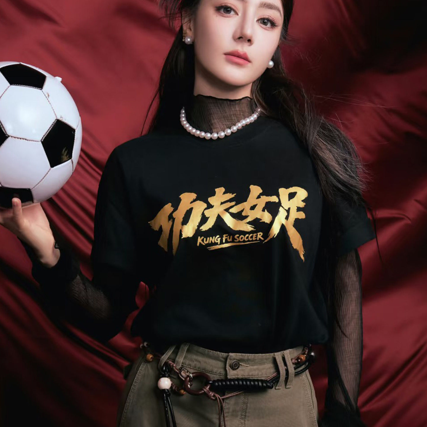Футболки с короткими рукавами под брендом Kung Fu women's football joint по мотивам фильма для мужчин и женщин, свободная одежда для поддержки бренда tide, топы из плотного хлопка