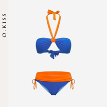 OKISS Bikini swimsuit for women with sexy contrasting colors, high-end and atmospheric vacation swimwear, hanging neck with chest pad, strapless beach beach beach