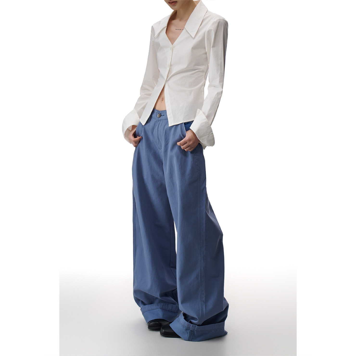 Женские повседневные широкие брюки AGUA French blue jeans в американском ретро винтажном стиле с застиранными и поврежденными краями