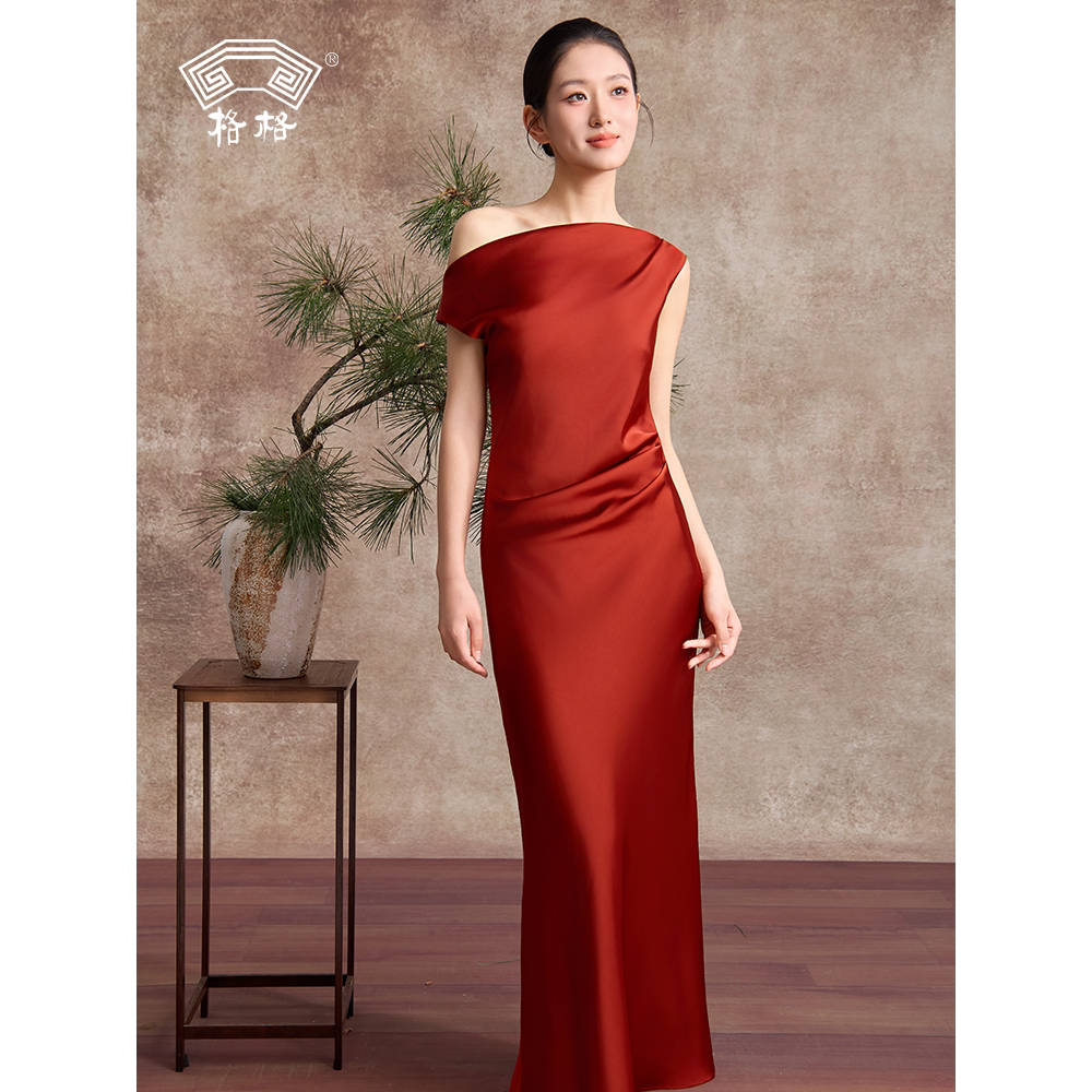 Gege новое китайское ретро-платье красного цвета без рукавов cheongsam на одно плечо, женское темпераментное платье для банкета, платье для тостов