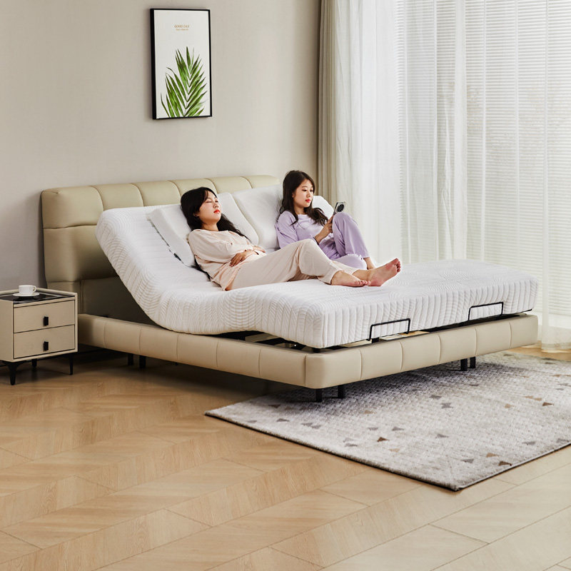 Интеллектуальная полностью автономная электрическая кожаная кровать puff double bed для кормления с подъемным механизмом zero gravity black technology многофункциональный голосовой режим side-by-side