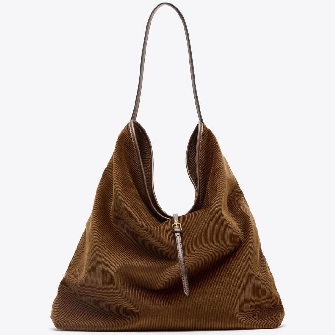 2026 Autumn/Winter New Arrival Women's Handbag Retro Corduroy Effect Shoulder Bag Large Capacity Shopping Bag