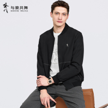 Lattice Texture and Wolf Dancing Mingxian Baseball Neck Jacket for Men's 2023 Autumn New Exquisite Inner Coat