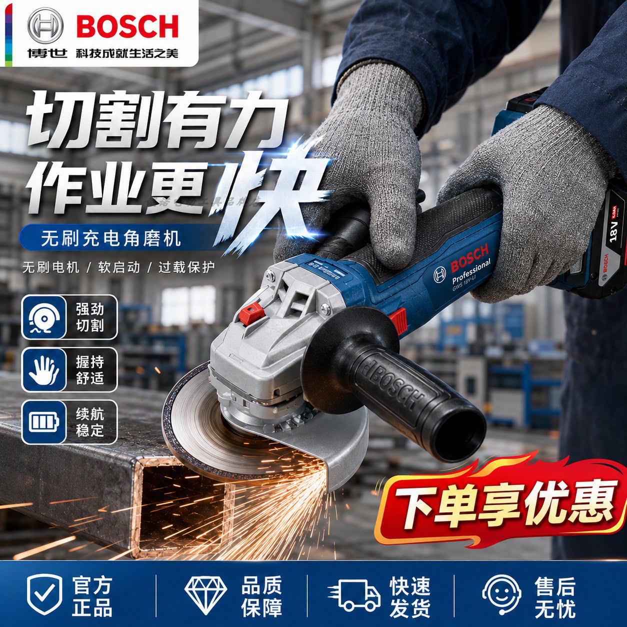 Угловая шлифовальная машина Bosch оригинальная мощная шлифовальная, режущая и полировальная машина ручной бытовой малогабаритной резки GWS18V-8