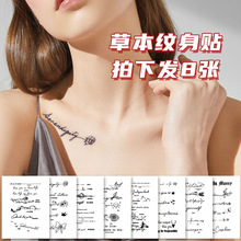 Herbal tattoo sticker with English letters, sexy collarbone for women and men, waterproof and long-lasting Instagram arm, semi permanent simulated tattoo