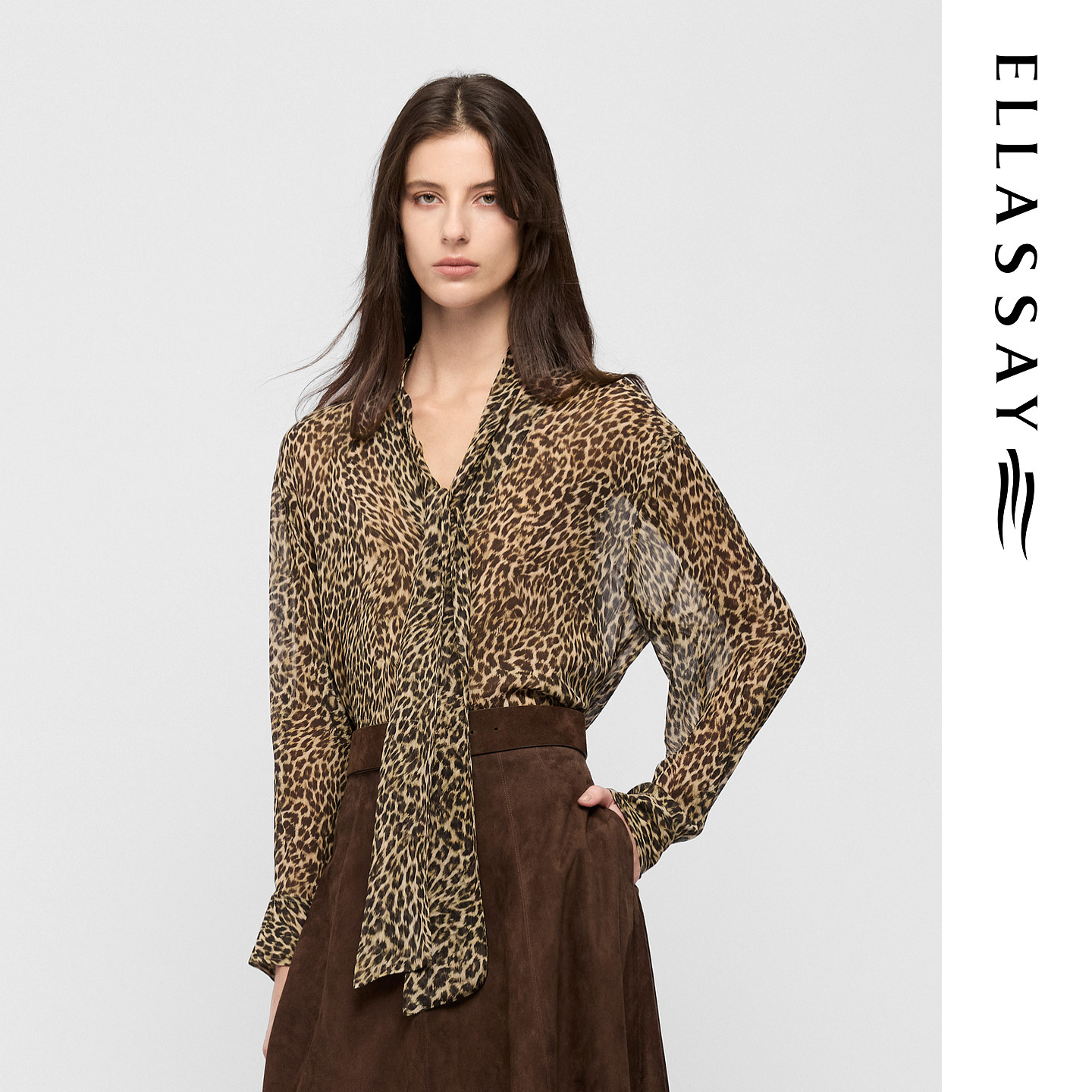 【Love's Leopard Series】ELLASSAY Women's Early Autumn New Silk Shirt EWE373C024