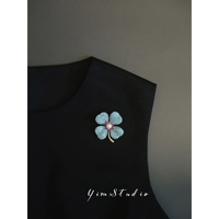 YimStudio Blue Turquoise Lucky Clover Brooch Women's Niche Design Fashion Freshwater Pearl Suit Accessories