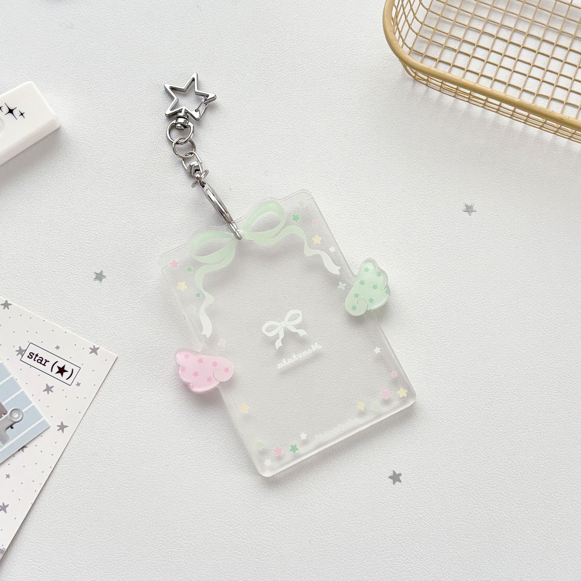 Wu Wu Jun ~ Bow Angel Wings Acrylic Hard Card Holder 3-inch Small Card Storage Transparent Pendant INS Transparent