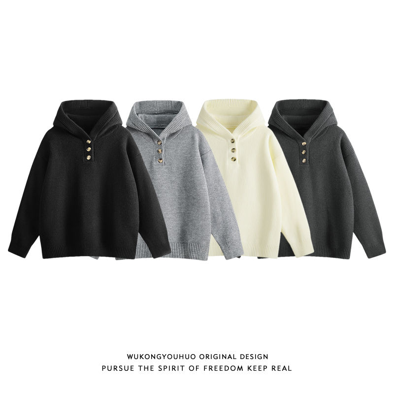 悟空 В наличии ретро модный брендовый свитер с капюшоном на пуговицах для мужчин и женщин , осенний свободный пуловер для пары в ленивом стиле , свитер