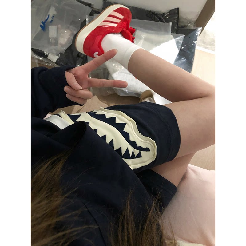 Темно-синие шорты American shark shorts, мужские летние свободные повседневные брюки с пятью точками, бренд design sense tide, пара спортивных брюк