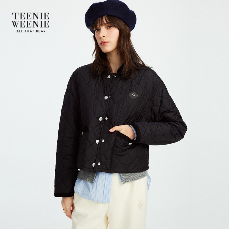 Женская хлопчатобумажная куртка TeenieWeenie Bear, новинка зимы 2025, вельветовая хлопковая куртка контрастного цвета с лацканами
