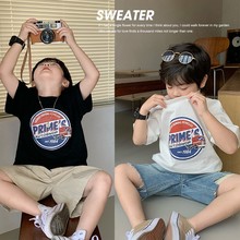 Qihao Children's Warehouse Small Children's Printed Top Trendy Children's T-shirt Boys' Short Sleeve 2024 Summer New Children's Clothing Handsome