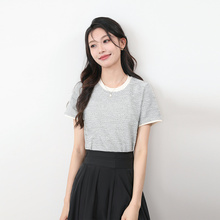 Bai Linmu gray short sleeved knitted sweater for women, high-end top, new thin design for summer 2024
