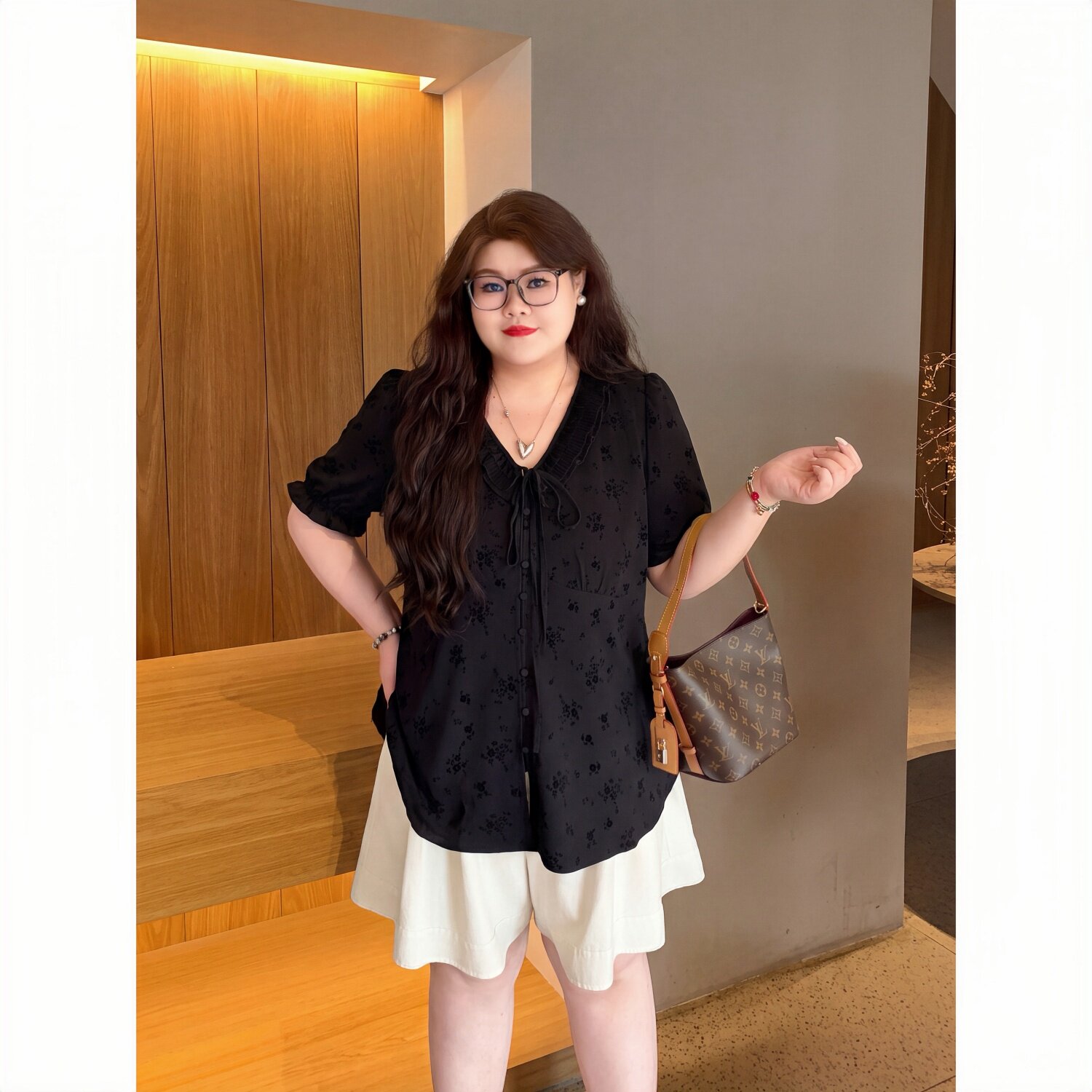 Толстая женская рубашка Xiaoxiao plus size fat mm summer design sense, свободная и тонкая кружевная рубашка с короткими рукавами tide 18532X
