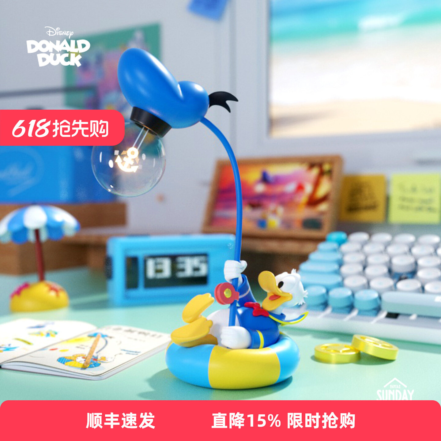 SUNDAYHOME Disney Дональд Дак Рыбалка Утка Легкое домашнее украшение Украшение рабочего стола Настольная лампа Креативный подарок