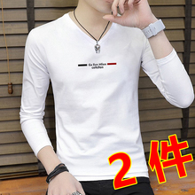 Genuine men's long sleeved t-shirt with V-neck pure cotton bottom, casual T-shirt, spring and autumn fashion, men's clothing