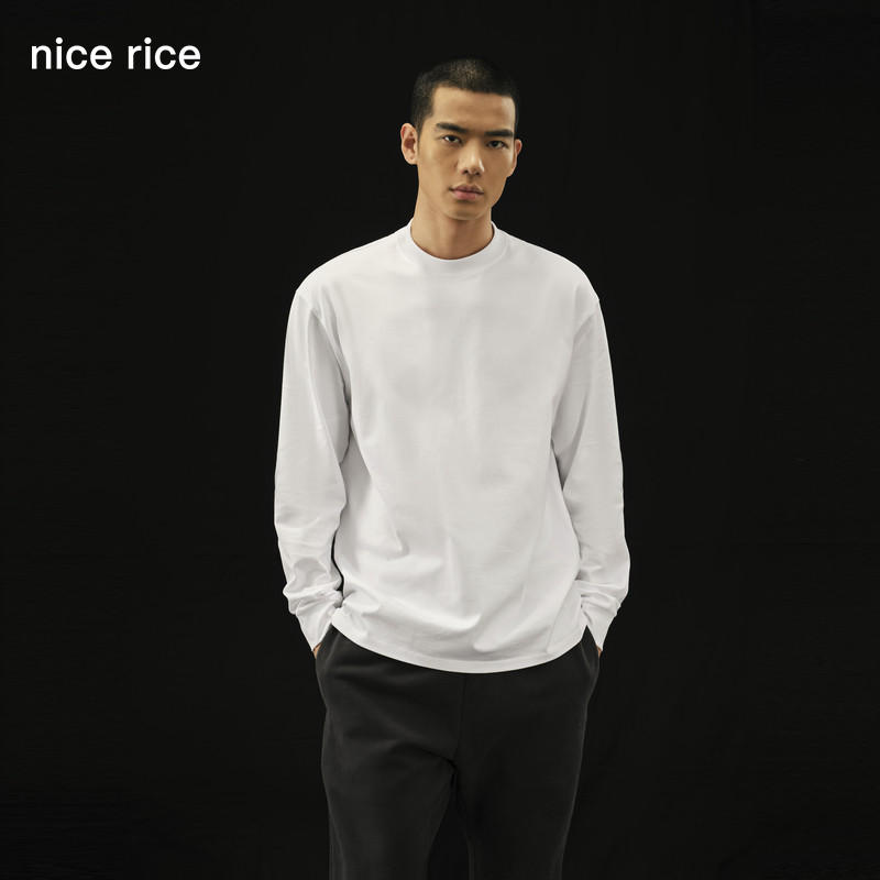 Хороший рис, good rice R.Серия 240G horse cotton повседневная футболка в рубчик с круглым вырезом и длинными рукавами для мужчин NGC02070