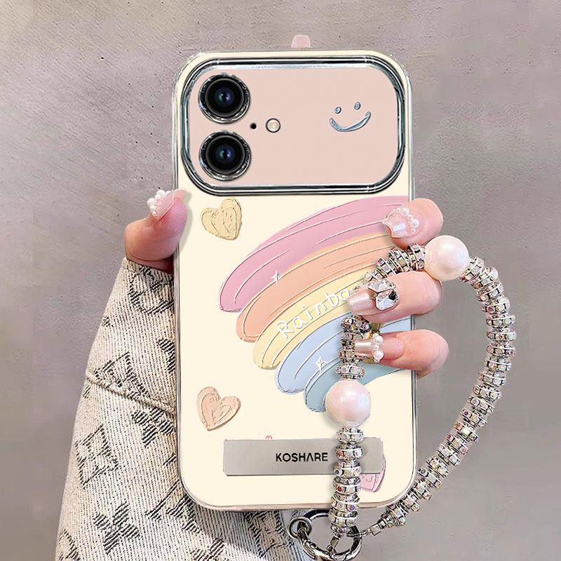 适用苹果17promax手机壳18油画彩虹iPhone16plus软硅胶15Pro带手链卡通可爱14防摔新女13电镀大视窗12保护套