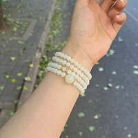 Natural Xinjiang Hotan White Jade Mutton Fat White Multi-circle Bracelet Seed Material Jade Bracelet Gift Round Bead Temperament Women's Original