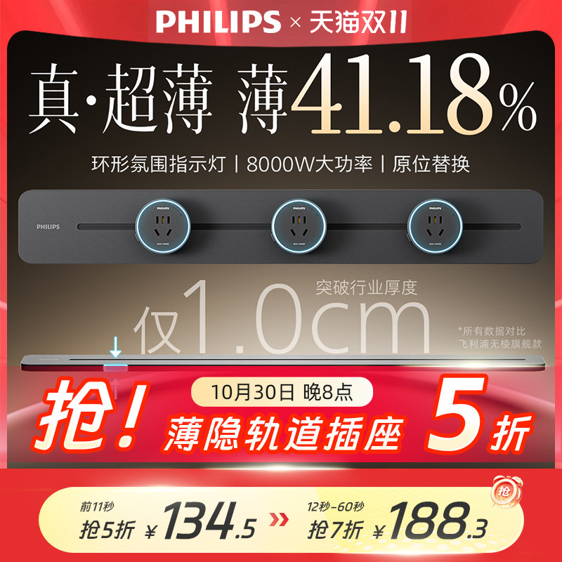 [15%] Ультратонкая направляющая розетка Philips ультратонкий и очень узкий сервант с подвижной направляющей, подключаемый к разъему высокой мощности