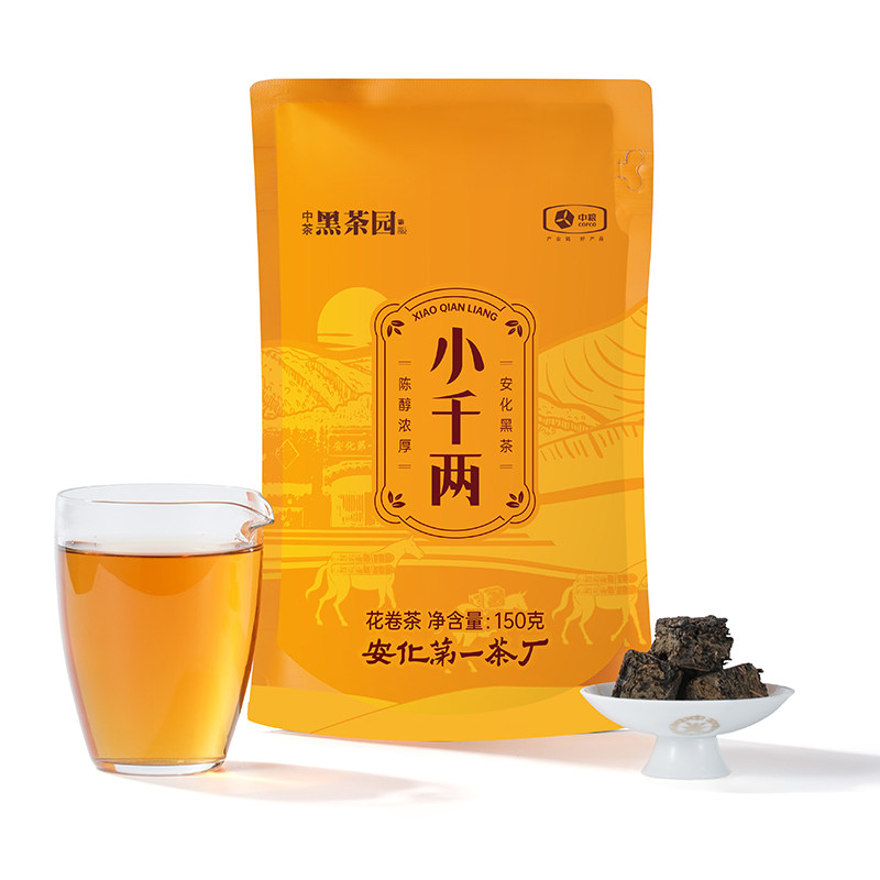 Китайский чай Anhua Black Tea Xiaoqianliang Черный Кирпичный Цветочный кирпич Cofco Fu Tea Цветочный рулонный чай в пакетиках Тяньцзянский рационовый чай