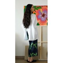 RUBY FUNNY Irregular Split Long Top Small Pear Shape Art Print Skirt Set