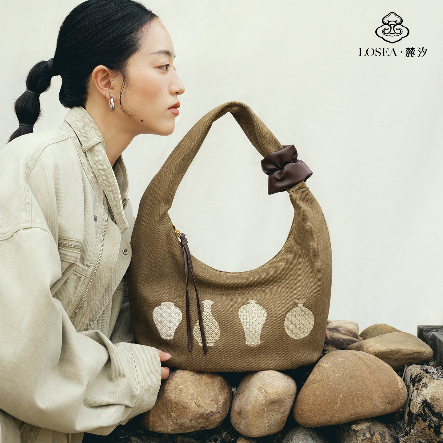 Женская сумка-хобо с вышивкой из синего и белого фарфора LOSEA Luxi original "Release Collection", новинка 2025 года, женская сумка через плечо