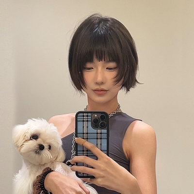 taobao agent hanni同款短发假发女全头套整顶bobo头短直发波波cos妹妹头发型