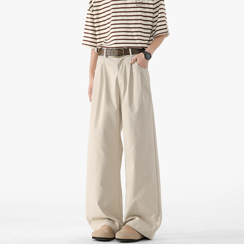 悟空 В наличии японские простые прямые повседневные брюки цвета хаки для мужчин и женщин , свободные прямые драповые брюки cleanfit