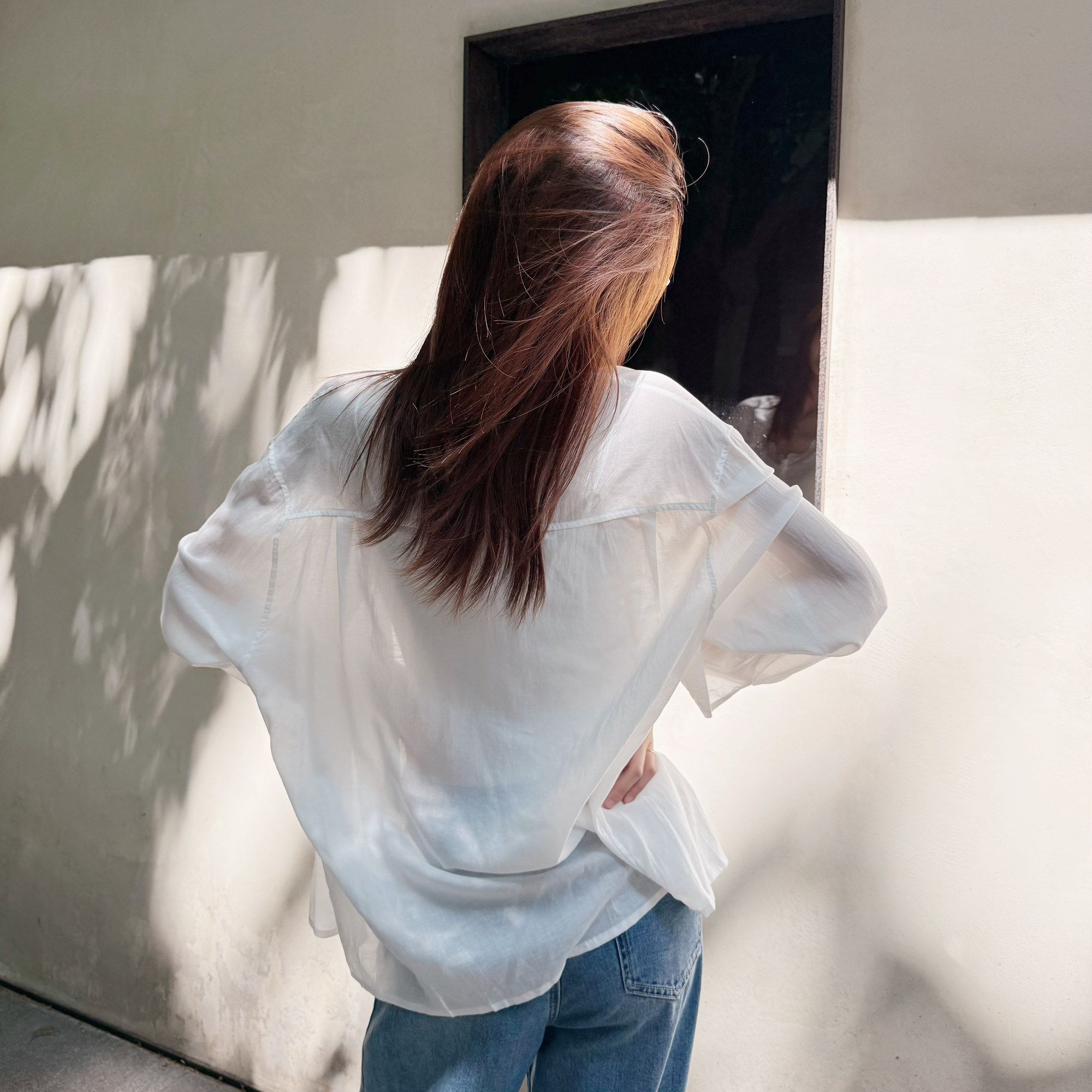 Mito Lyocell Tencel Linen Shirt, Lightweight, Loose Fit, Drape, Sun Protection, Slightly Sheer, Long-Sleeved, Summer Style