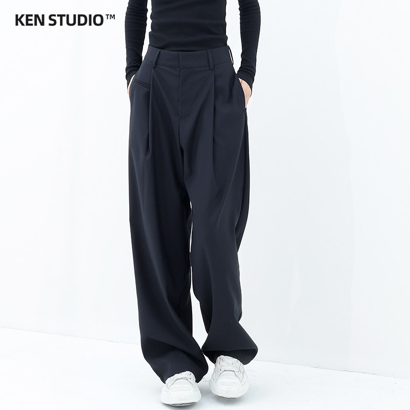 KEN STUDIO, весенне-осенние новые стильные черные костюмные брюки, женские зауженные брюки с драпировкой, повседневные брюки, прямые брюки, брюки
