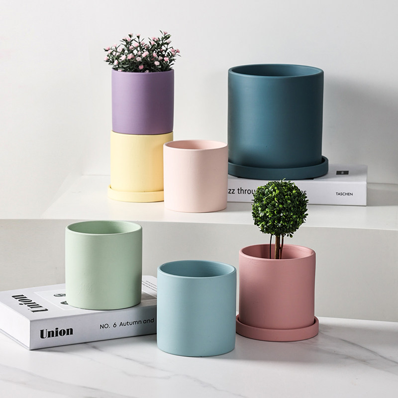 Morandi однотонный матовый керамический цветочный горшок с подносом в скандинавском стиле, большой домашний сад, зеленые растения, сочные цветы в горшках