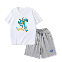 Balagudong 2024 New Children's Wear Boys Summer Middle and Big Children's Pure Cotton T-shirt Summer Top Plus Set