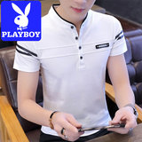 Мужская футболка Playboy с короткими рукавами, лето 2026, новый стиль, модный топ с воротником-стойкой, повседневная тонкая мужская футболка