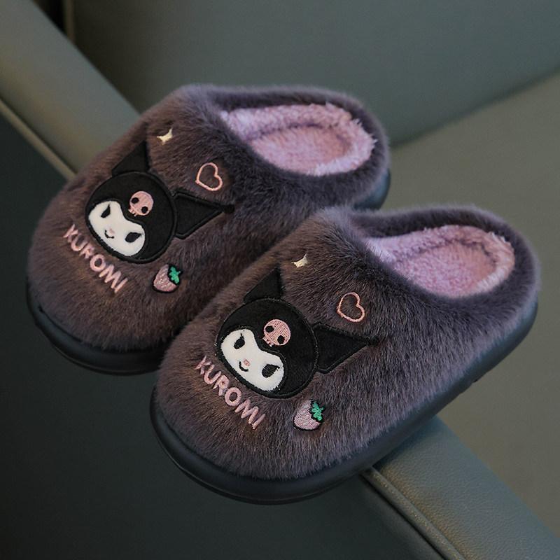 Детские хлопчатобумажные тапочки Sanrio Kulomi для родителей и детей, домашние нескользящие мягкие жужжащие теплые тапочки для девочек