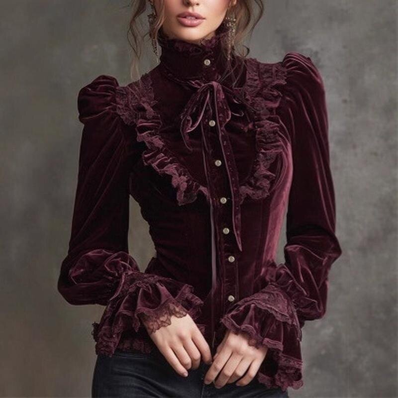European and American Gothic loose-fitting dress, velvet retro long-sleeved shirt