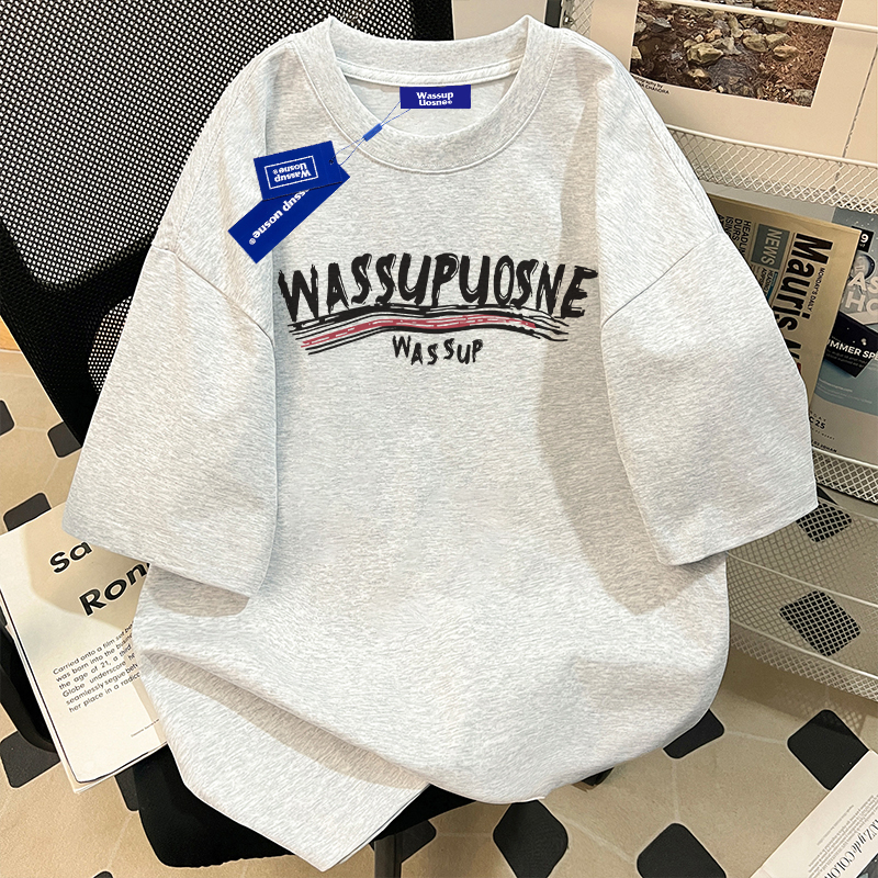 Футболка из плотного хлопка с короткими рукавами WASSUP, мужская футболка бренда tide, 2025, летний свободный повседневный топ для пары с короткими рукавами
