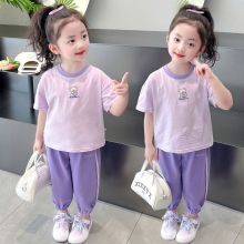 Girls' Short sleeved T-shirt Summer Set 2024 New Small and Medium Children's Girls Fashionable and Fashionable Casual Pants Two Piece Set