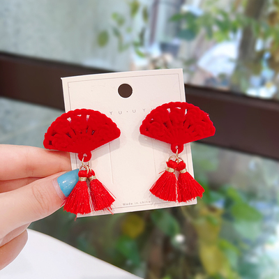taobao agent 新年小流苏发夹红扇中国风宝宝对夹女孩汉服流苏头饰可爱儿童发卡