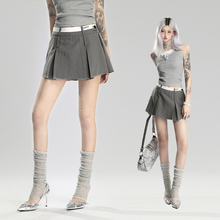 DEVIL ICE Spicy Girl Grey Suit Spliced Pleated Skirt Half Skirt Women's Summer Academy Style High Waist A-line Short Skirt