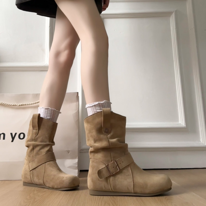 Короткие сапоги Birkenstock с внутренней отделкой в стиле ретро; новинка 2025 года; женские осенние ботинки Martin; универсальные облегающие сапоги с юбкой на ворсе