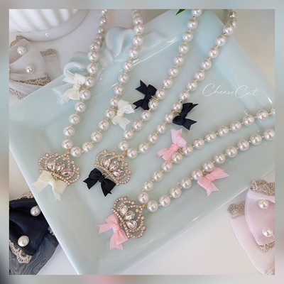 taobao agent 【芝士猫手作】古典玩偶梦中的蝴蝶结皇冠Lolita小物颈饰珍珠项链