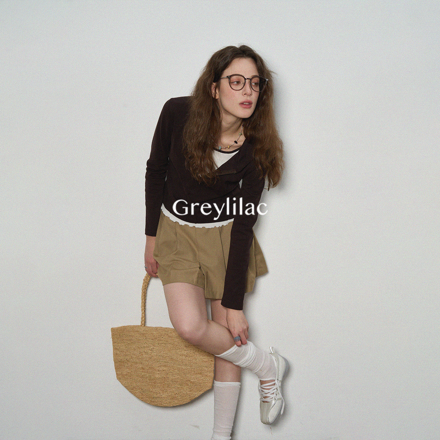 Greylilac 25-year-old lazy fake two-piece V-neck hooded long-sleeved T-shirt womens casual sports and casual top